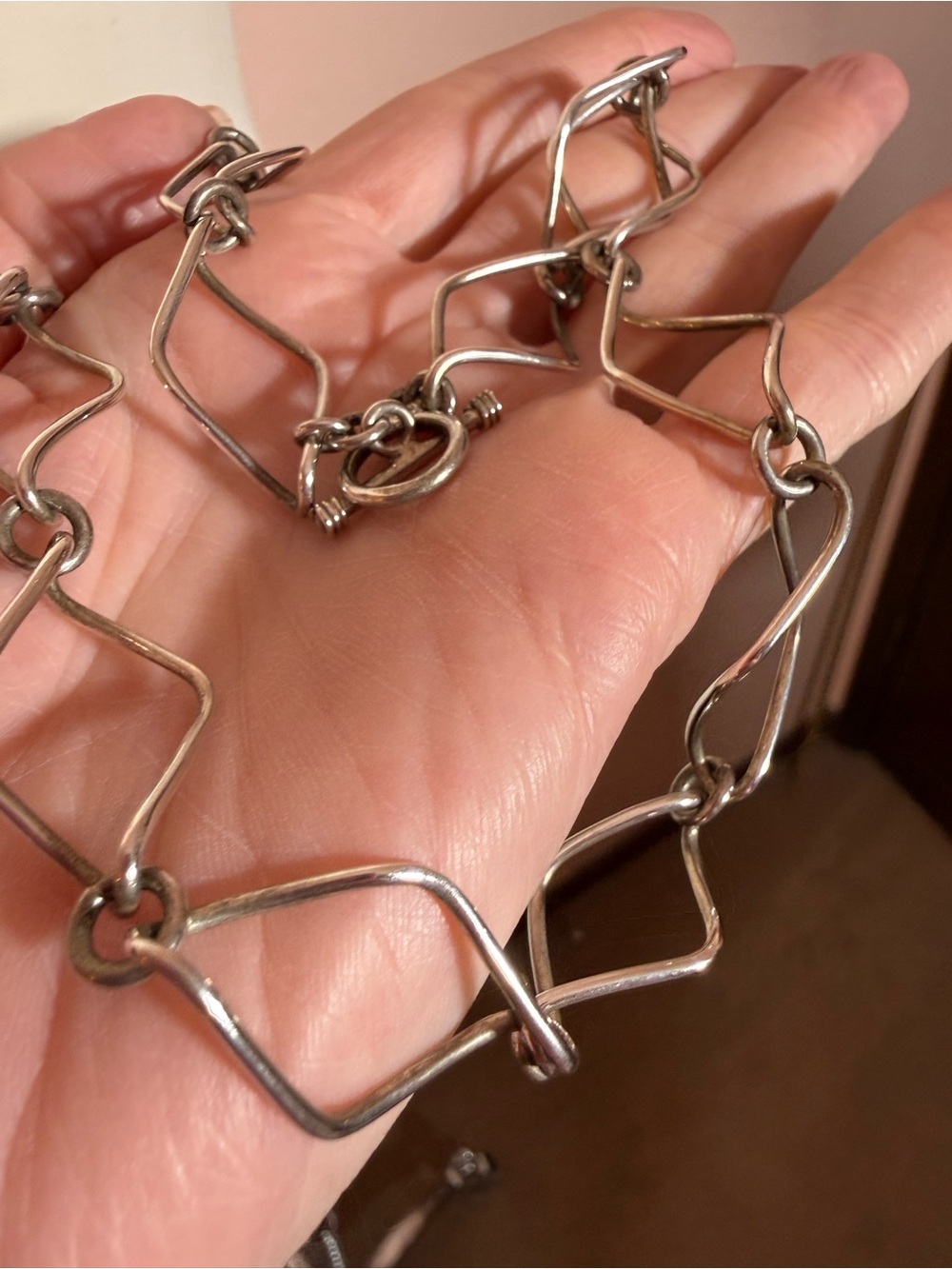 Vintage sterling silver modernist oversized sculpted chain Necklace 19in